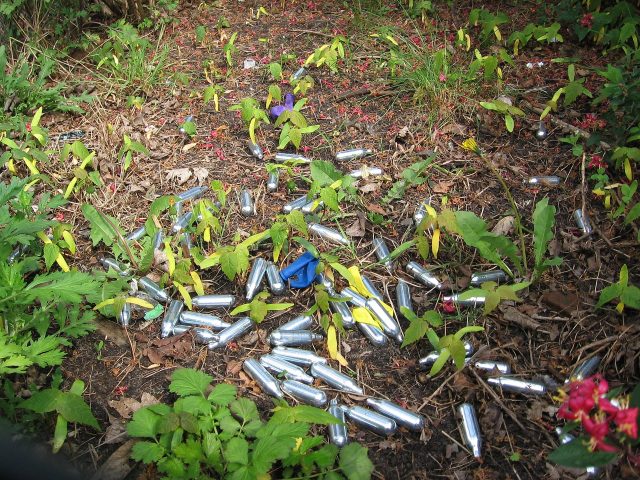 Nitrous oxide whippits used recreationally as a drug by Dutch youngsters near a school, Utrecht, 2017