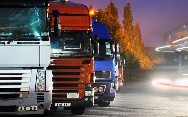 Lorries at a truck stop in the UK
